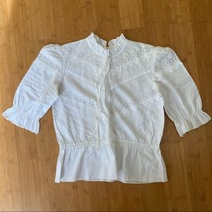 Vintage Puff-Sleeve Lace Blouse